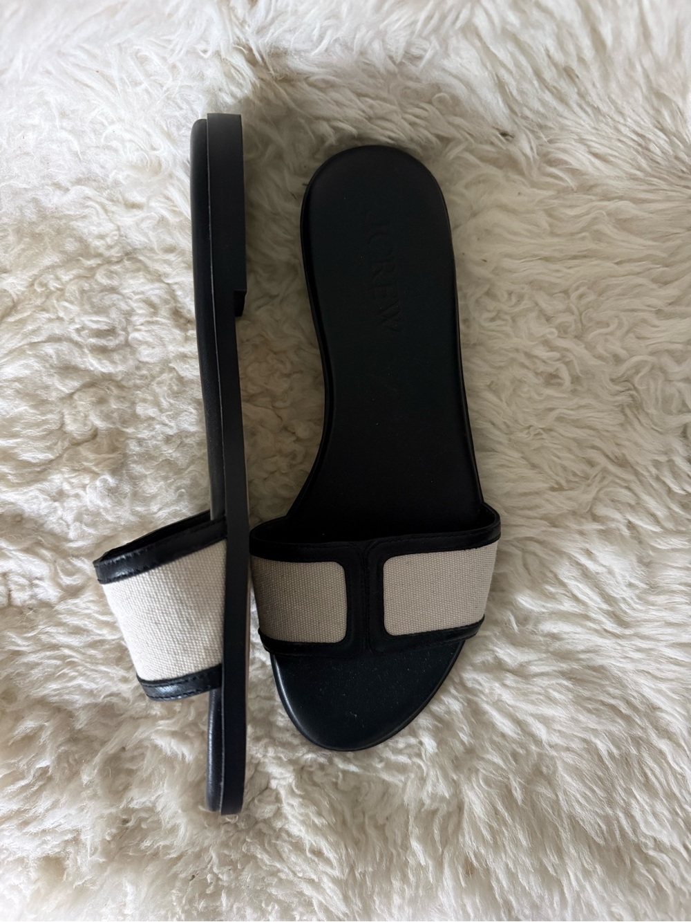J. Crew Georgina Black leather and canvas Slide Sandals - Picture 3 of 4